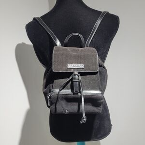 Kenneth Cole Reaction Women's Corduroy & Vegan Leather Mini Backpack Black Y2K